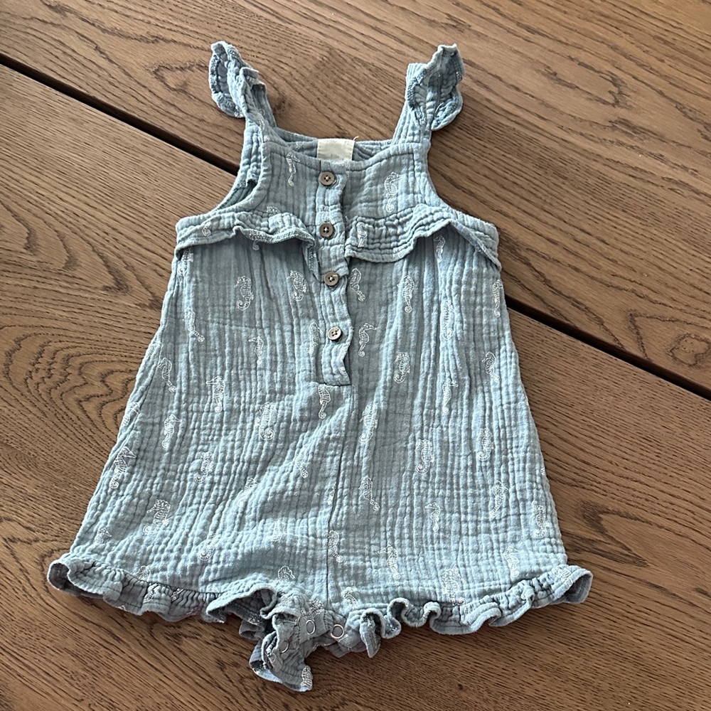 Charming Blue Ruffled Kids Romper
